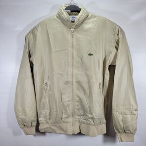 Rare Vintage Izod Lacoste Nylon Hooded Windbreaker Bomber Beige Jacket Size M